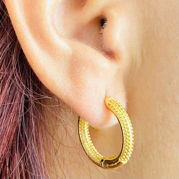 Medium Gold Texture Hoops - Picture 12 of 12
